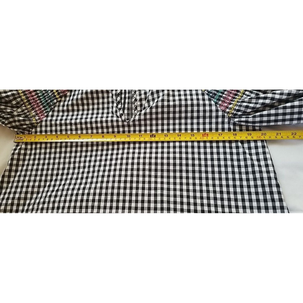 Madewell Smocked Gingham Top Womens Check V-Neck Oversized Peasant Blouse Small - Picture 12 of 13